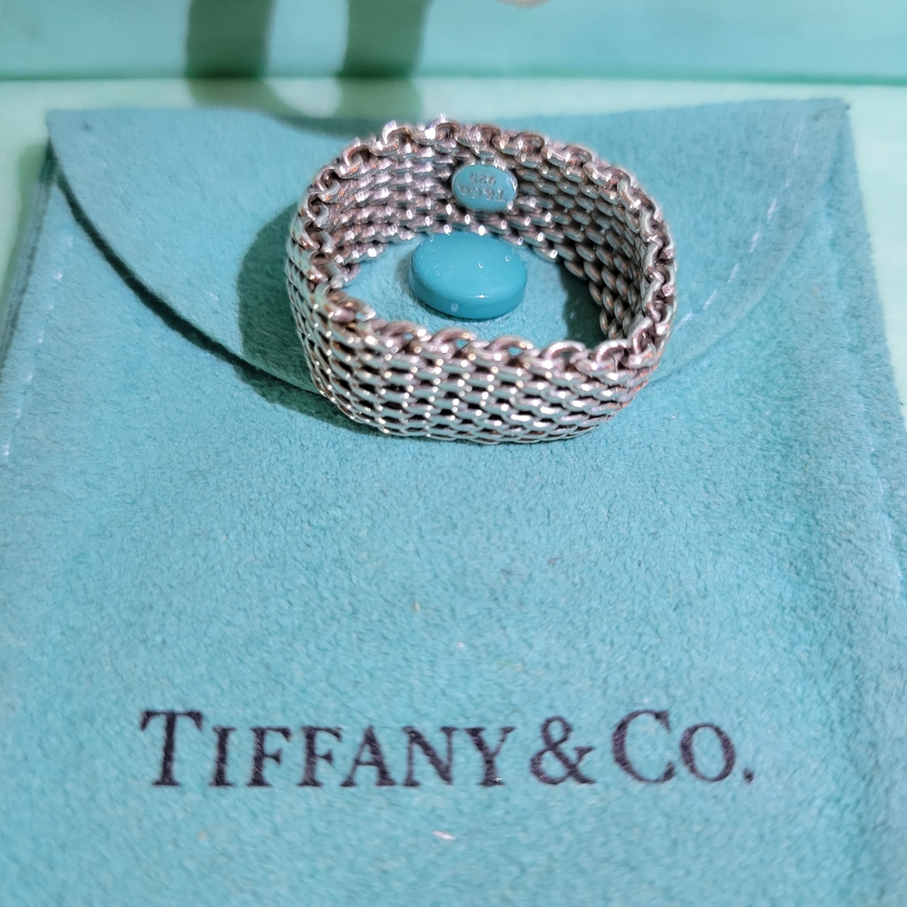 Tiffany & Co. Somerset Silver Mesh Ring RARE Size≈11